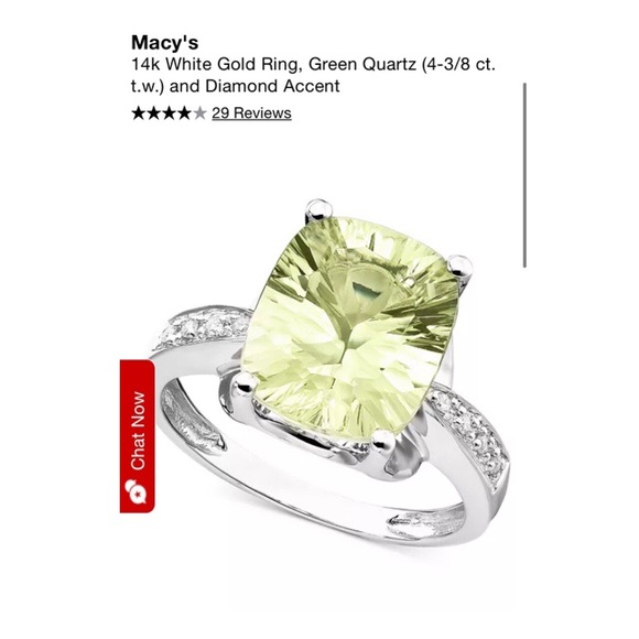 14k White Gold Ring, Green Quartz & Diamond Ring